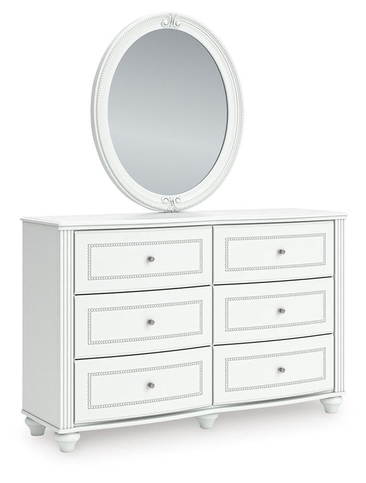 Maylilly Full Upholstered Panel Bed, Dresser, Mirror and Nightstand