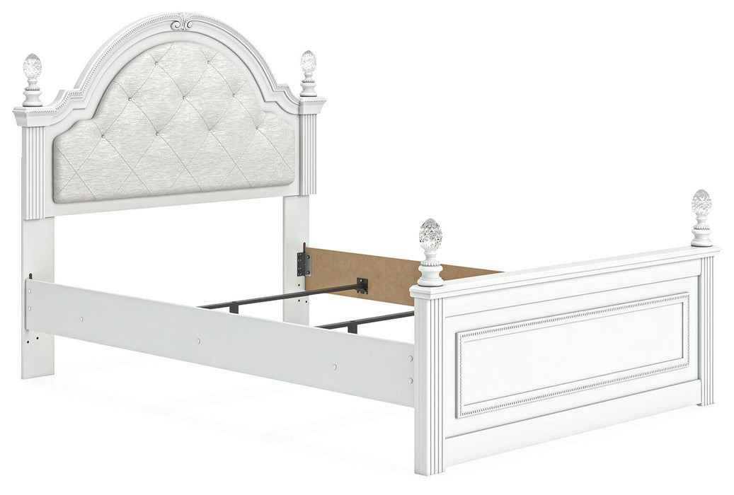 Maylilly Full Upholstered Panel Bed, Dresser, Mirror and Nightstand
