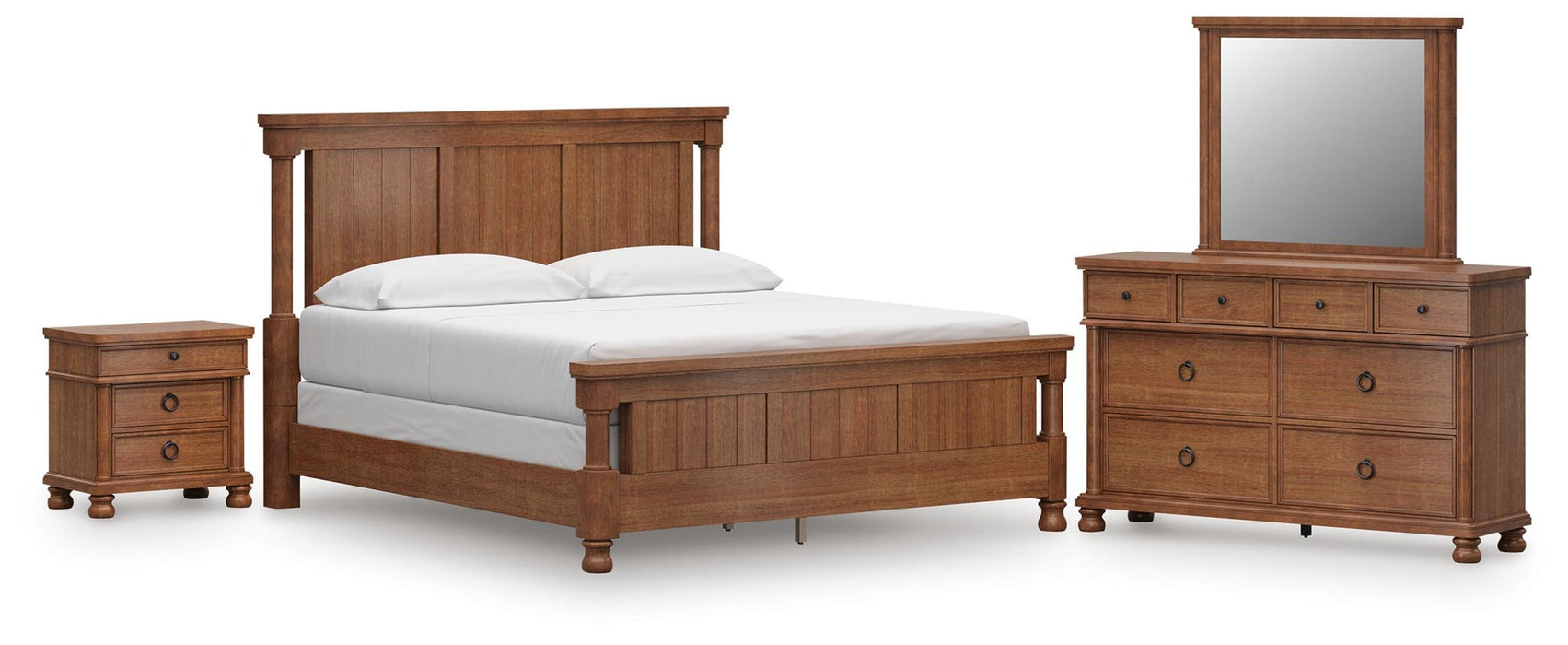 Chadworth California King Poster Bed with Mirrored Dresser and Nightstand