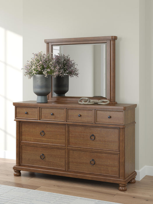 Chadworth California King Poster Bed with Mirrored Dresser and Nightstand