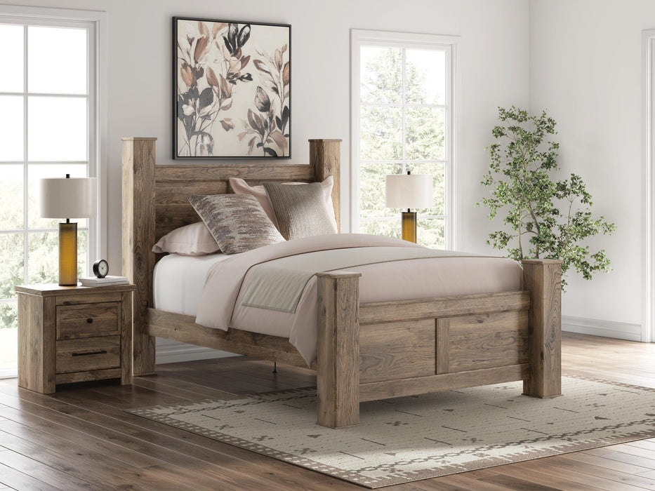 Keithland Queen Poster Bed with Mirrored Dresser