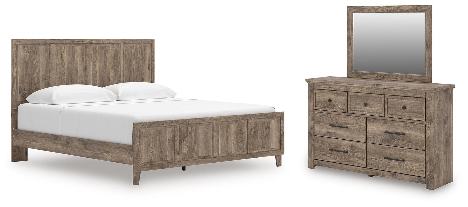 Keithland King Panel Bed with Mirrored Dresser