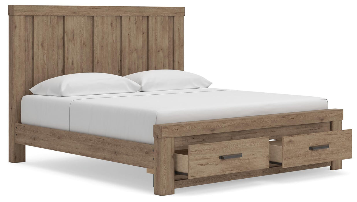 Garistyn King Panel Storage Bed. Dresser, Mirror and Nightstand