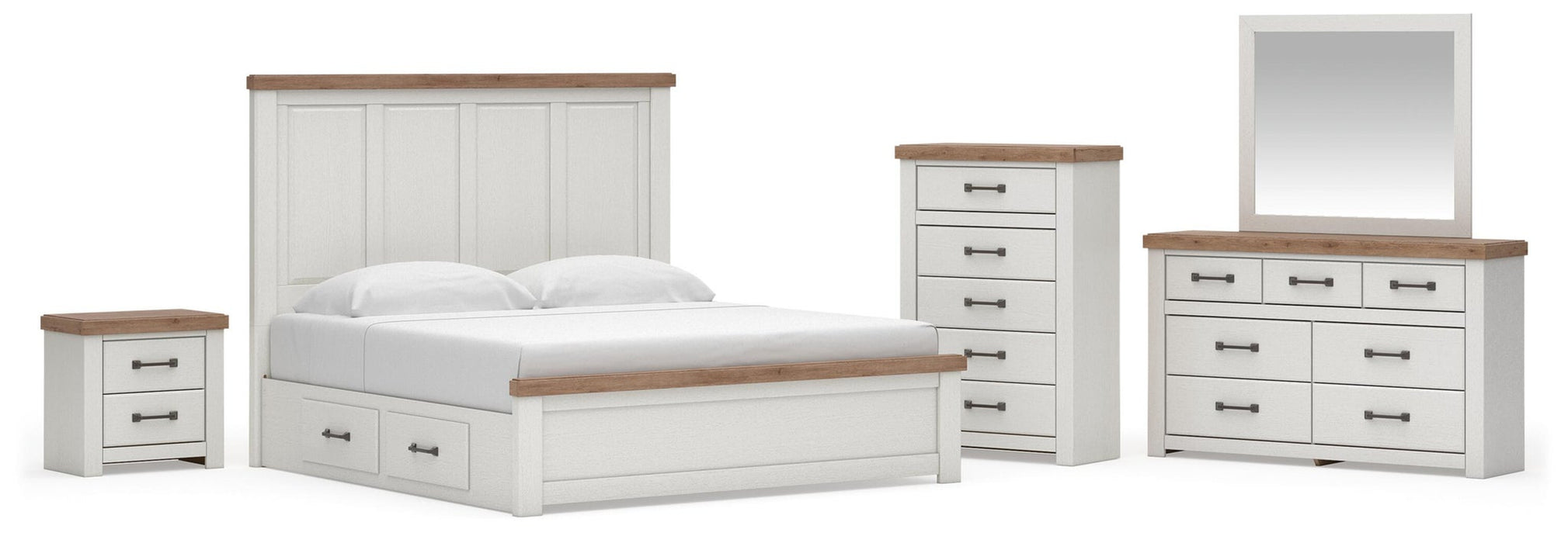 Savonport King Panel Bed with Storage, Dresser, Mirror, Chest and Nightstand