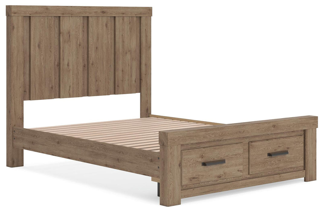 Garistyn Queen Panel Storage Bed. Dresser, Mirror and Nightstand
