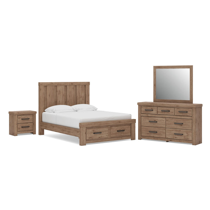 Garistyn Queen Panel Storage Bed. Dresser, Mirror and Nightstand