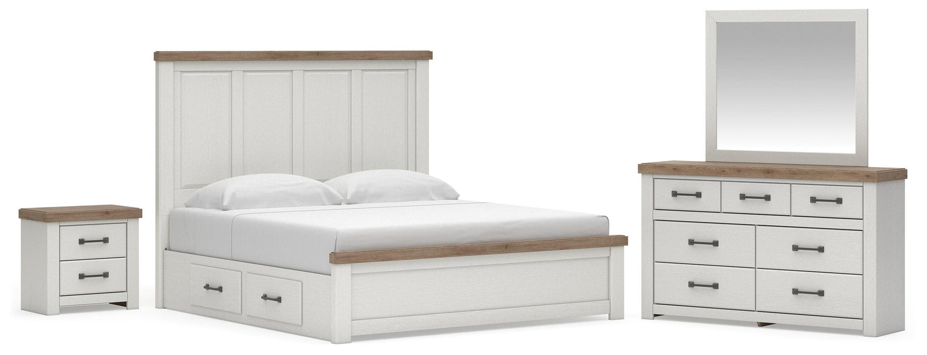 Savonport King Panel Bed with Storage. Dresser, Mirror and Nightstand