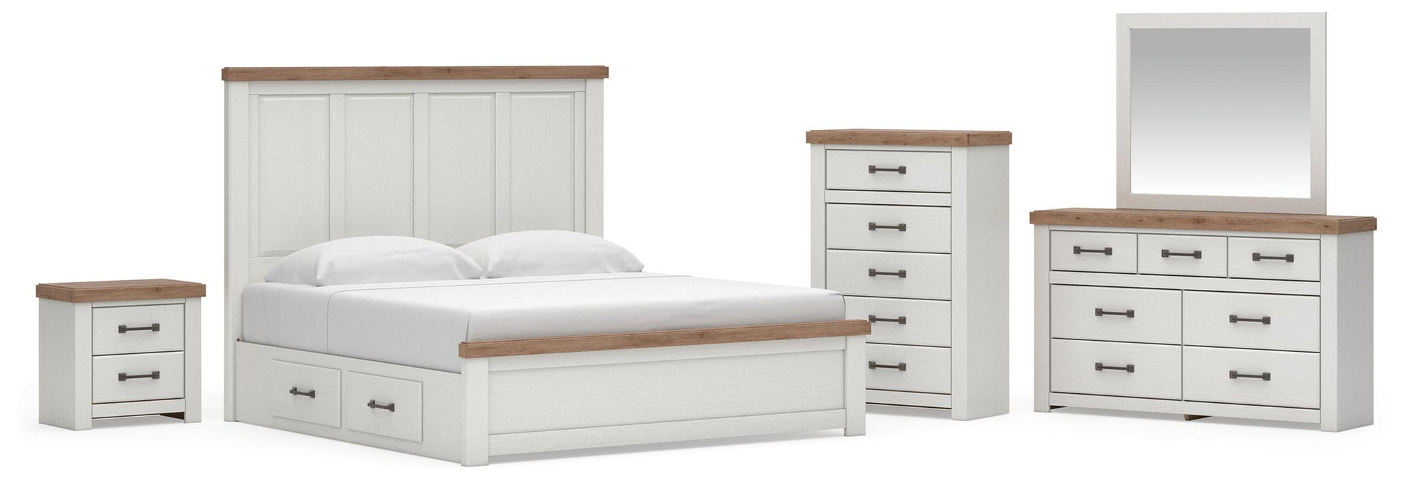 Savonport King Panel Bed with Storage, Dresser, Mirror, Chest and Nightstand