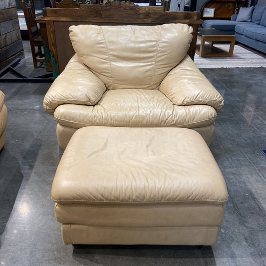 Yellow Leather Chair + Ottoman