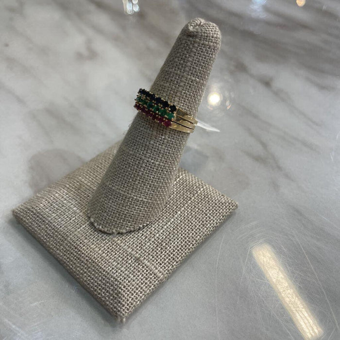 14KT YG SAPPHIRE,EMERALD,RUBY STACK BANDS SOLDERED SZ 6