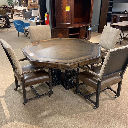 Octagon Leather Top Table W/ 4 Rolling Chairs (BMHH)
