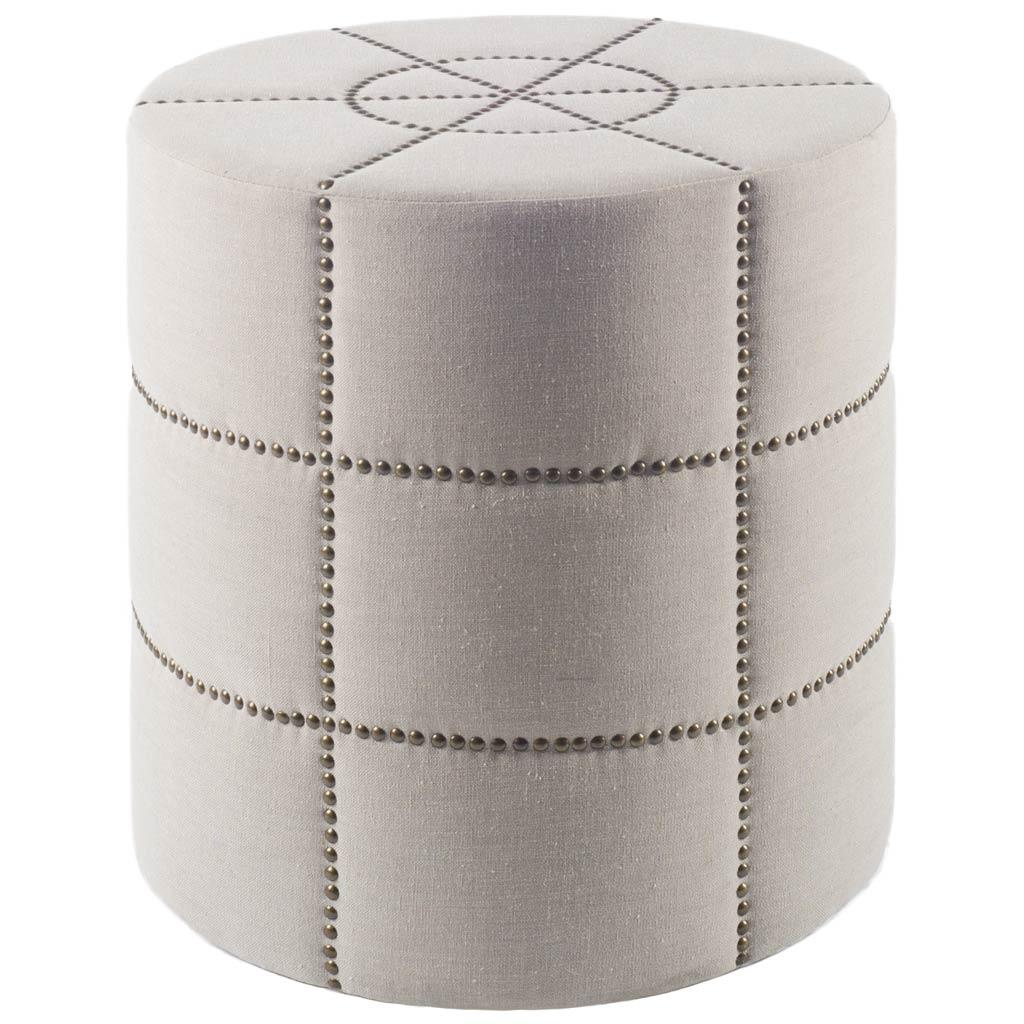 Beacon 20.5"H Cream Fabric w/ Metal Tacks Round Ottoman