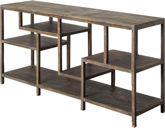 Wright I 16L x 66W Brown Wood Multi-Level Shelf Console Table