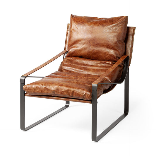 Hornet I 27.0L x 35.0W x 36.0H Brown Leather Unibody Seat w/ Black Metal Frame Accent Chair