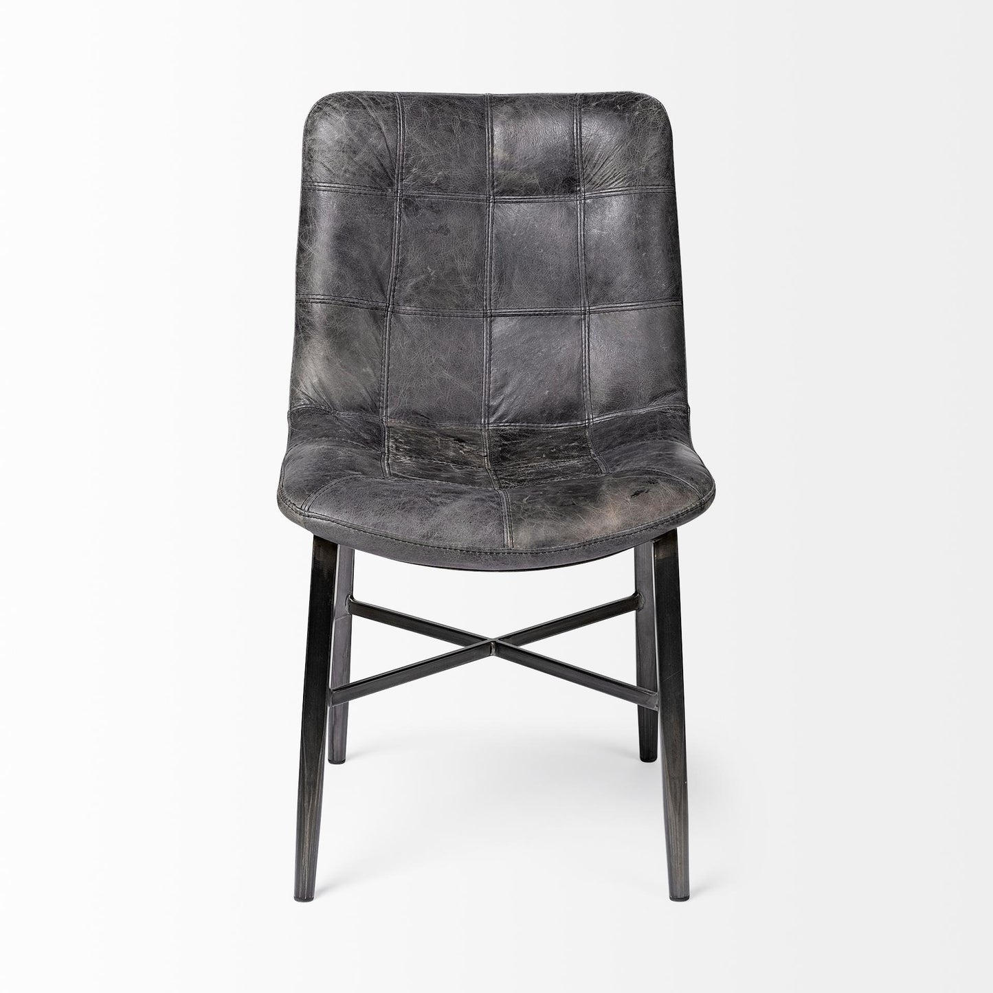 Horsdal Black Genuine Leather Seat w/ Black Metal Frame Dining Chair