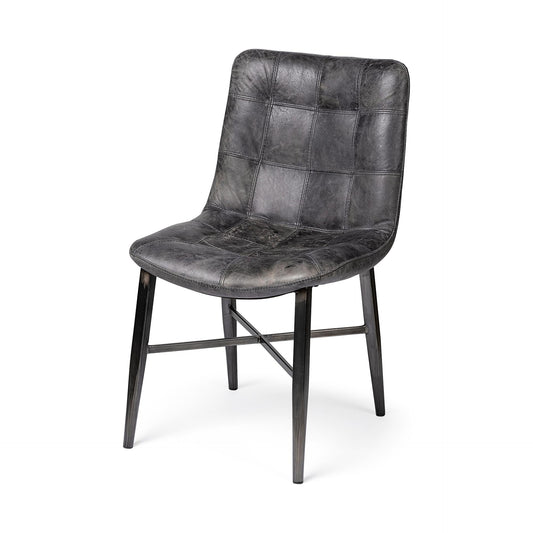 Horsdal Black Genuine Leather Seat w/ Black Metal Frame Dining Chair