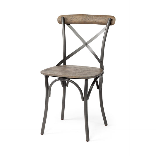 Etienne I Brown Solid Wood Seat Grey Iron Frame Dining Chair