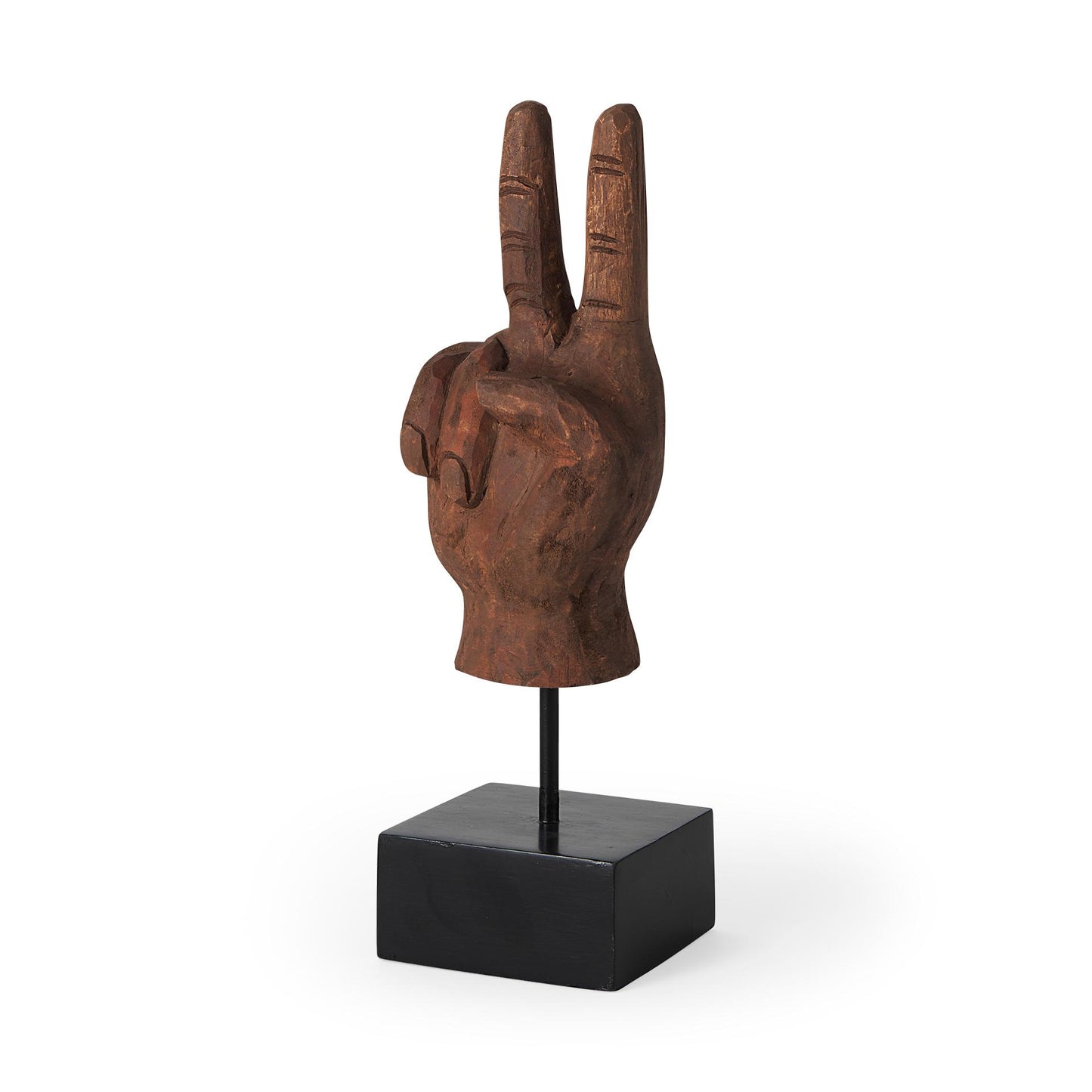 Pacem 4L x 4W Natural Wooden Carved Peace Sign Hand