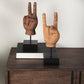 Pacem 4L x 4W Natural Wooden Carved Peace Sign Hand