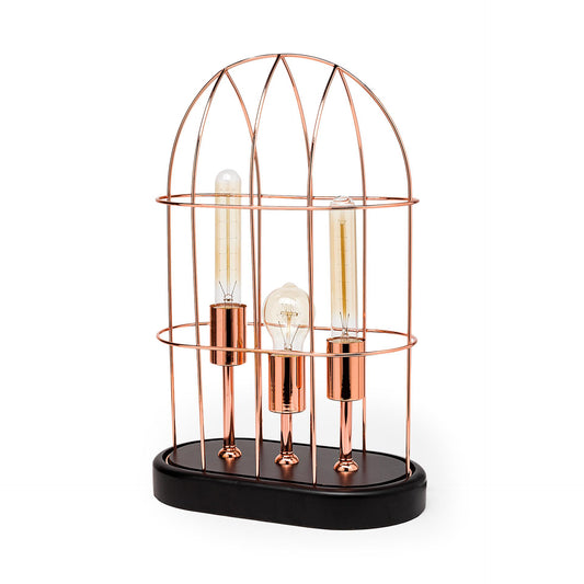 Sutton (19.3"H) Rose-Gold Metal Cylindrical Cage Three Bulb Table Lamp