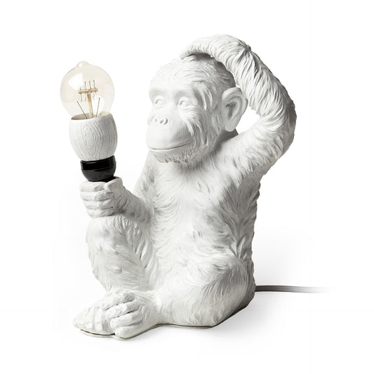 Simia (12"H) White Resin Playful Monkey Table Lamp