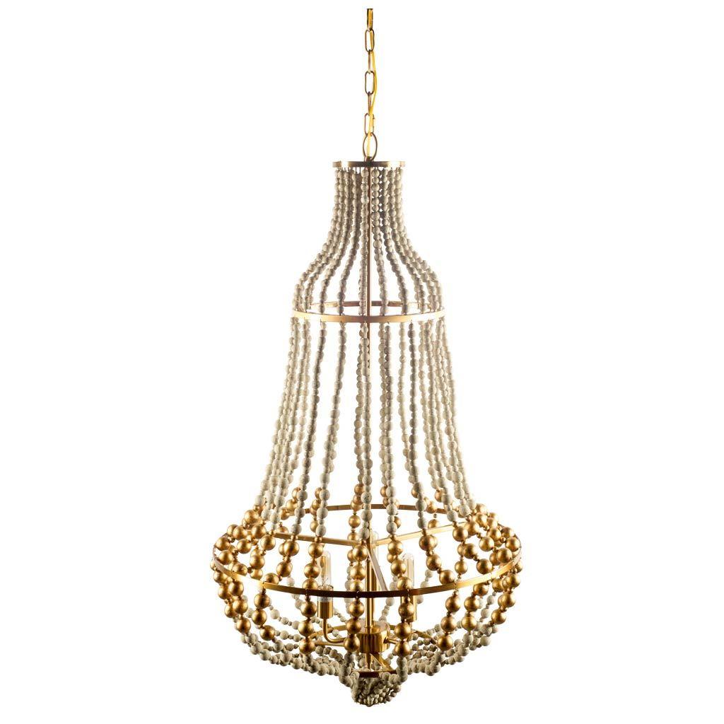 Lafontaine (22"x39.5") Gold Metal Wooden Bead Three Bulb Chandelier