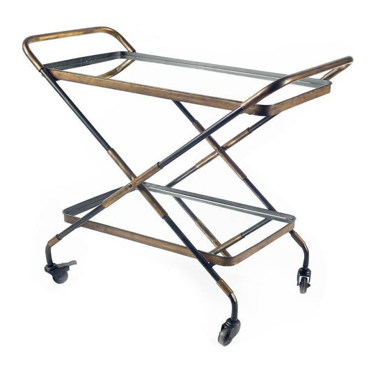 Charlize Gold Metal Frame Two-Tier w/mirrored shelves Bar Cart