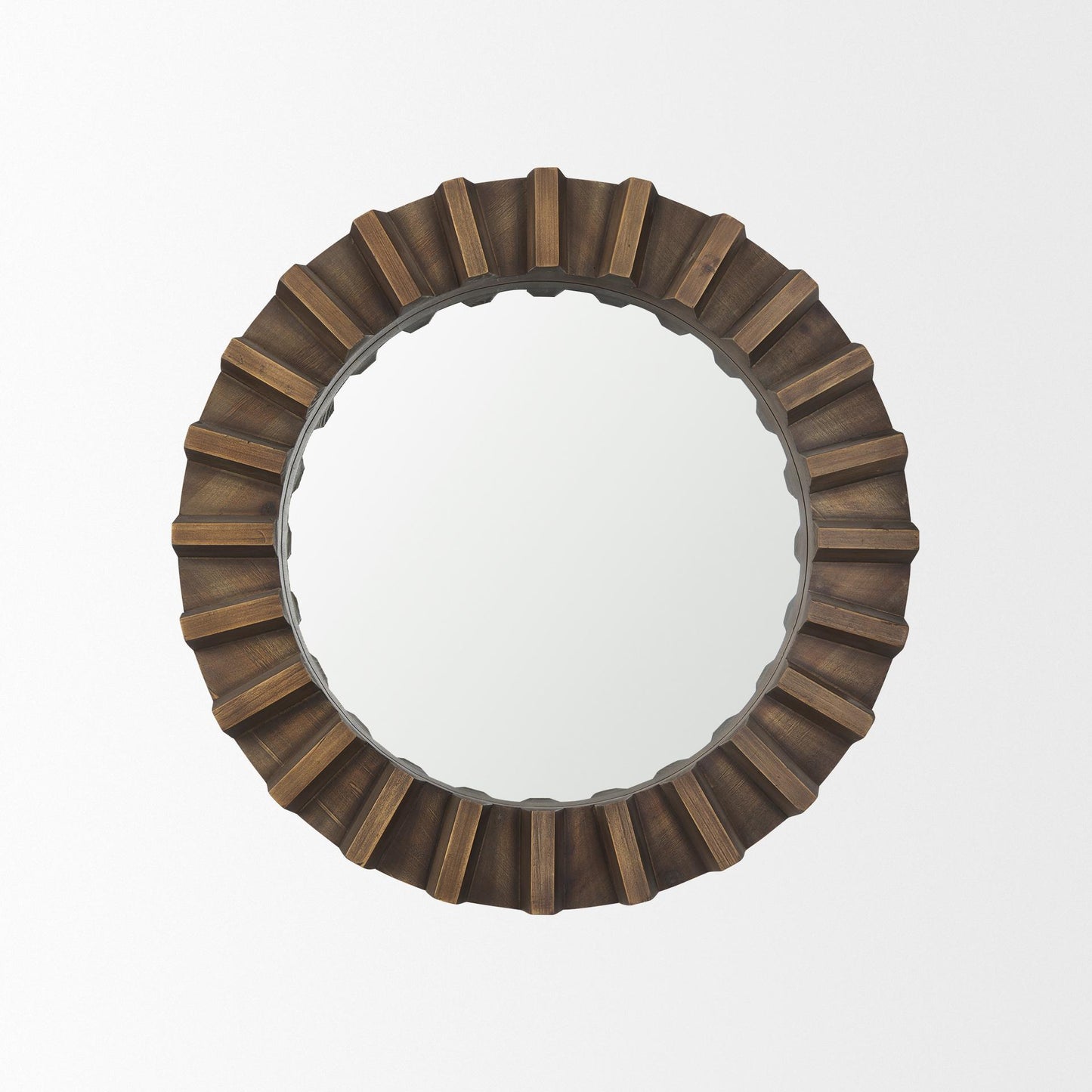 Sprocket 26" Round Brown Wood Frame Mirror