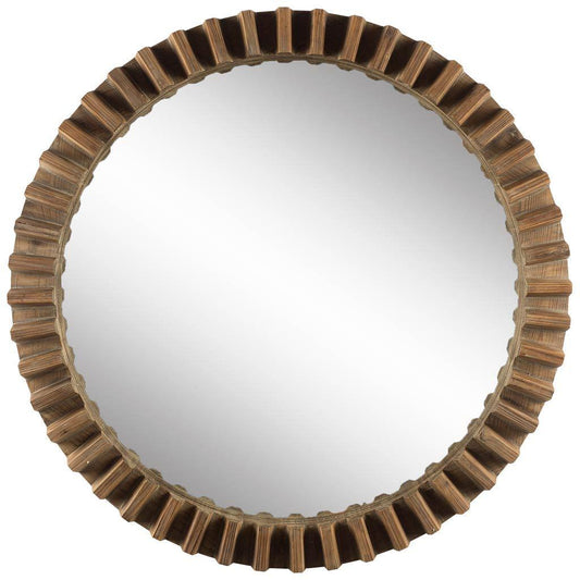 Sprocket Mirror 44" Round Brown Wood Frame Mirror