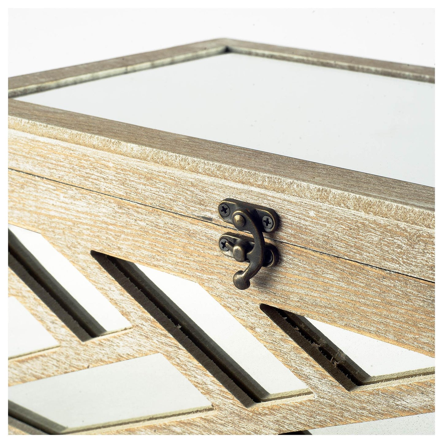 Tiffany (Set of 2) Off-White Wooden W/ Mirror Inlay Chevron Boxes