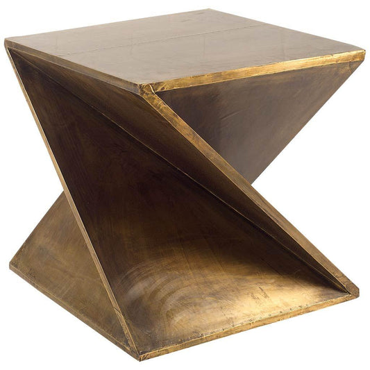 Zelda 20L x 20W Gold Metal-Cladded Z-Shaped Wooden Accent Table