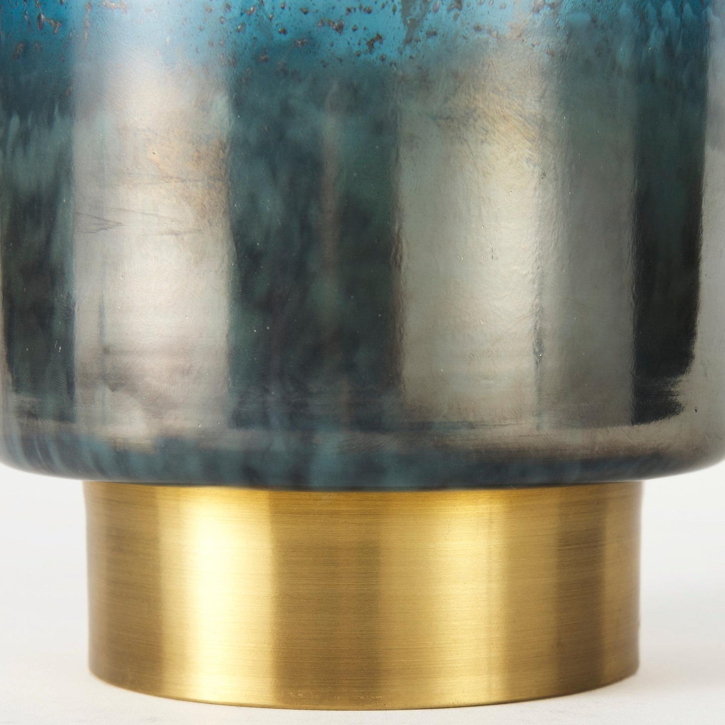 Caspian II Short Blue Glass Antiqued Brass Bottom Vase