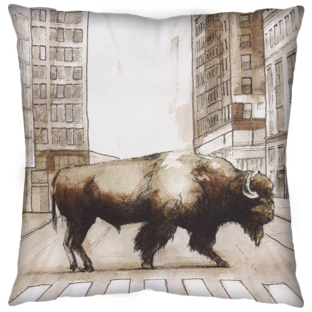 Northstreet II 18 x 18 Brown Bison City Crossing Decorative Pillow Cover
