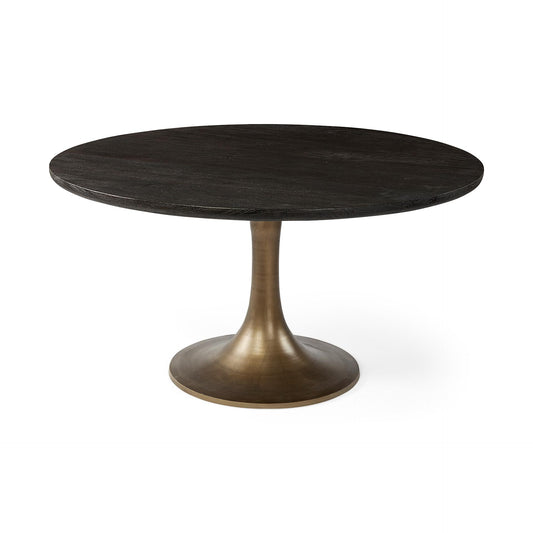 McLeod II 54 L x 54 W x 28.75 H Round Brown Solid Wood Top Gold Metal Base Dining Table
