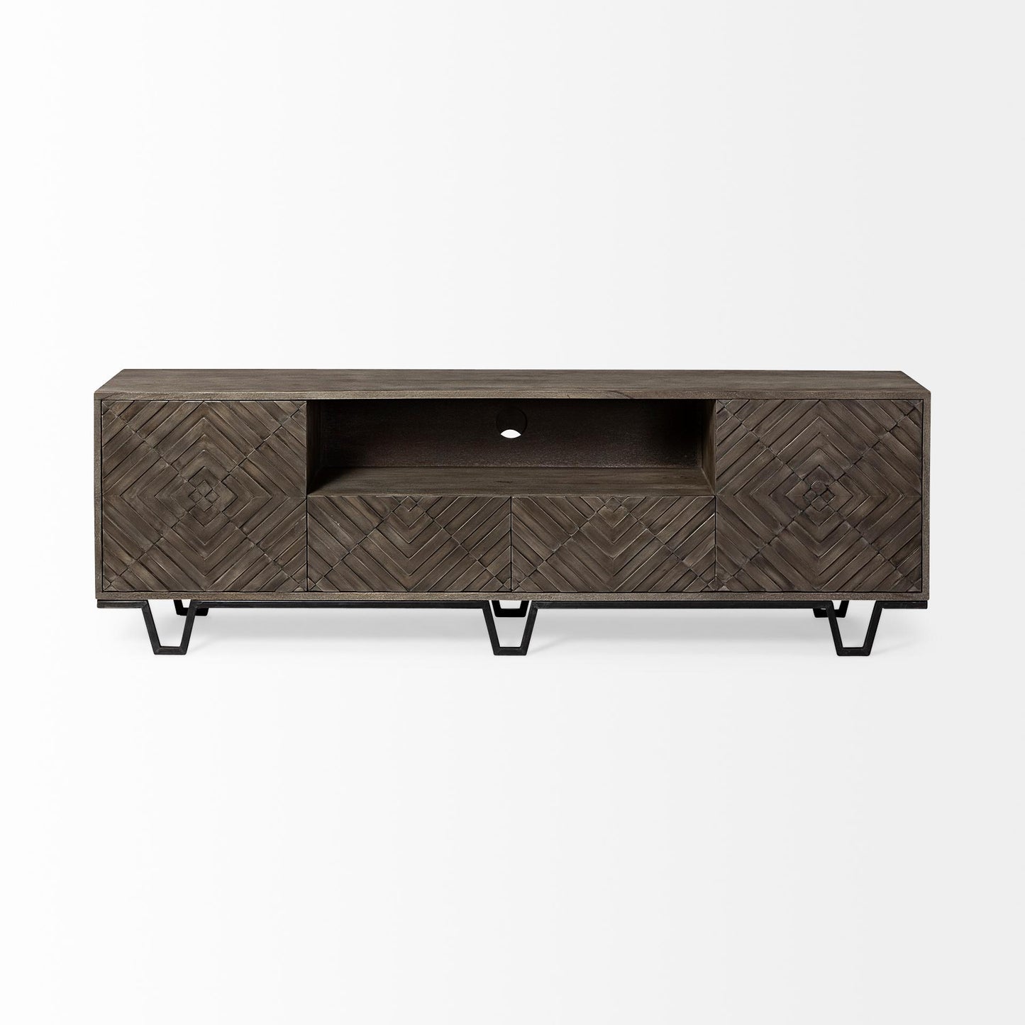 Argyle II Medium Brown Wood and Metal TV Stand Media Console with Storage, TV up to 75"
