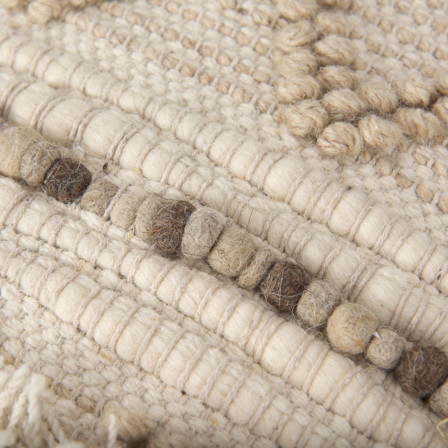 Caela Beige/Brown Wool, Cotton and Felt Popcorn Stitch Square Pouf