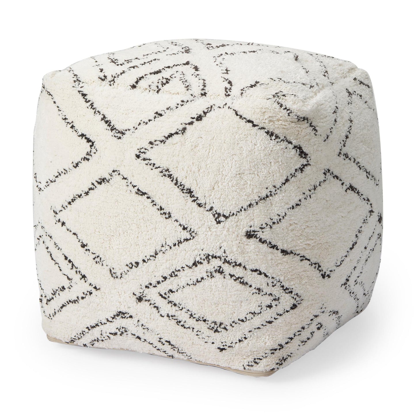 Tapir Beige Cotton Argyle Pattern Square Pouf