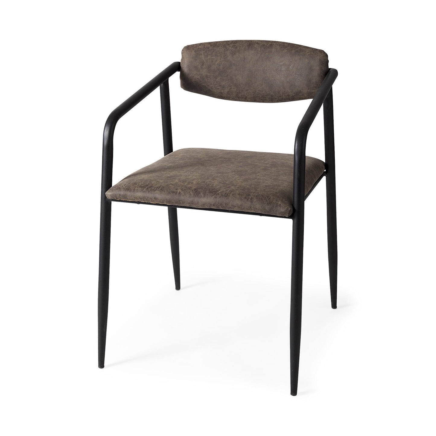 Langston Brown Faux-Leather Seat Black Iron Frame Dining Chair