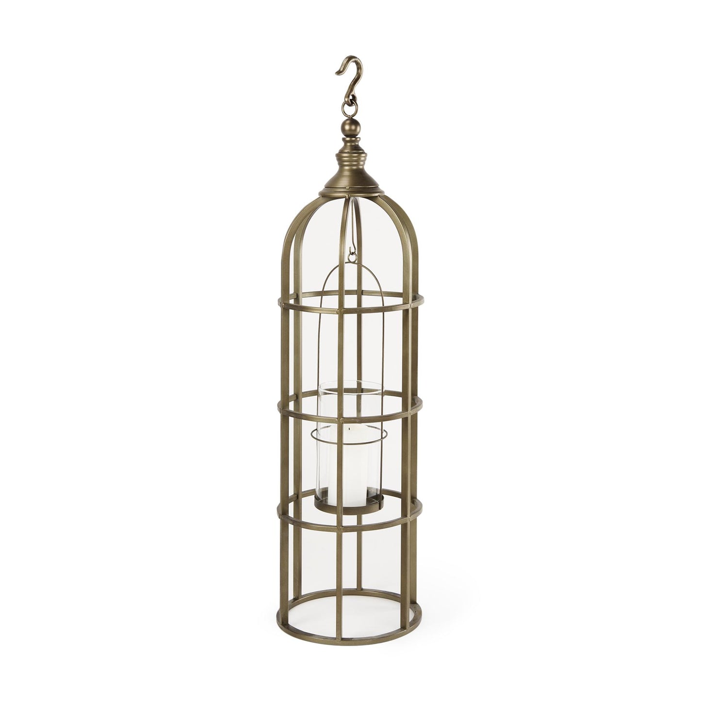 Gerson I Large Cage-Style Gold Metal Candle Holder Lantern