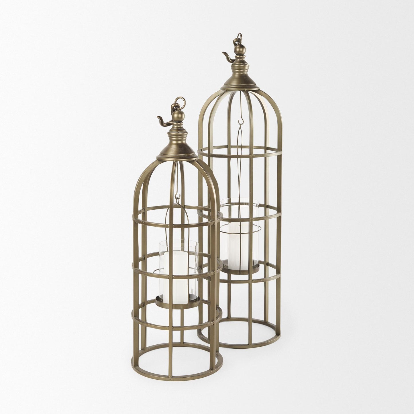 Gerson I Large Cage-Style Gold Metal Candle Holder Lantern