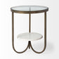 Reinhardt II 20" Round Glass Top Metal and Marble Detail End/Side Table