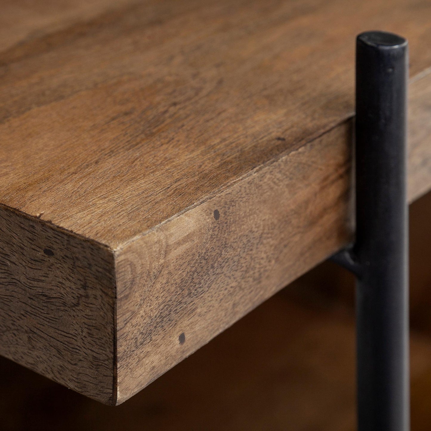 Maddox 30L x 18W x 22H Medium Brown Wood w/ Black Metal U-shaped End/Side Table