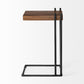 Maddox 16L x 13.5W x 27H Medium Brown Wood w/ Black Metal C-shaped End/Side Table