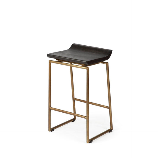 Givens 24.25" Seat Height Brown Wood Seat Gold Metal Frame Stool