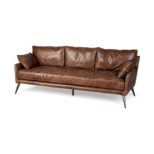 Cochrane II 82L x 33W x 32.25H Brown Leather Three Seater Sofa