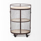 Saluti II Black Metal Frame cage w/three wood shelves oval Bar Cart