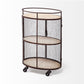 Saluti II Black Metal Frame cage w/three wood shelves oval Bar Cart