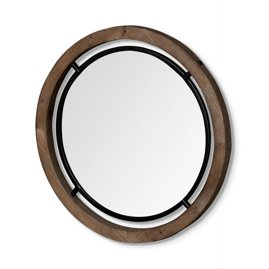 Josi 28" Brown Wood and Black Metal Frame Mirror