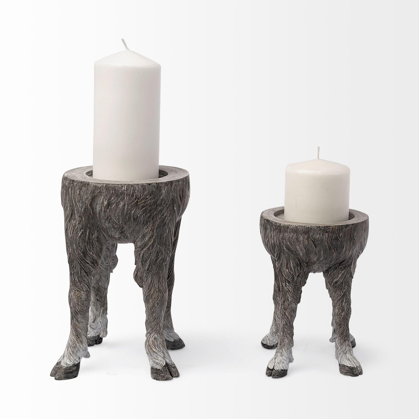 Pan Small Gray Ceramic Hoofed Table Candle Holder