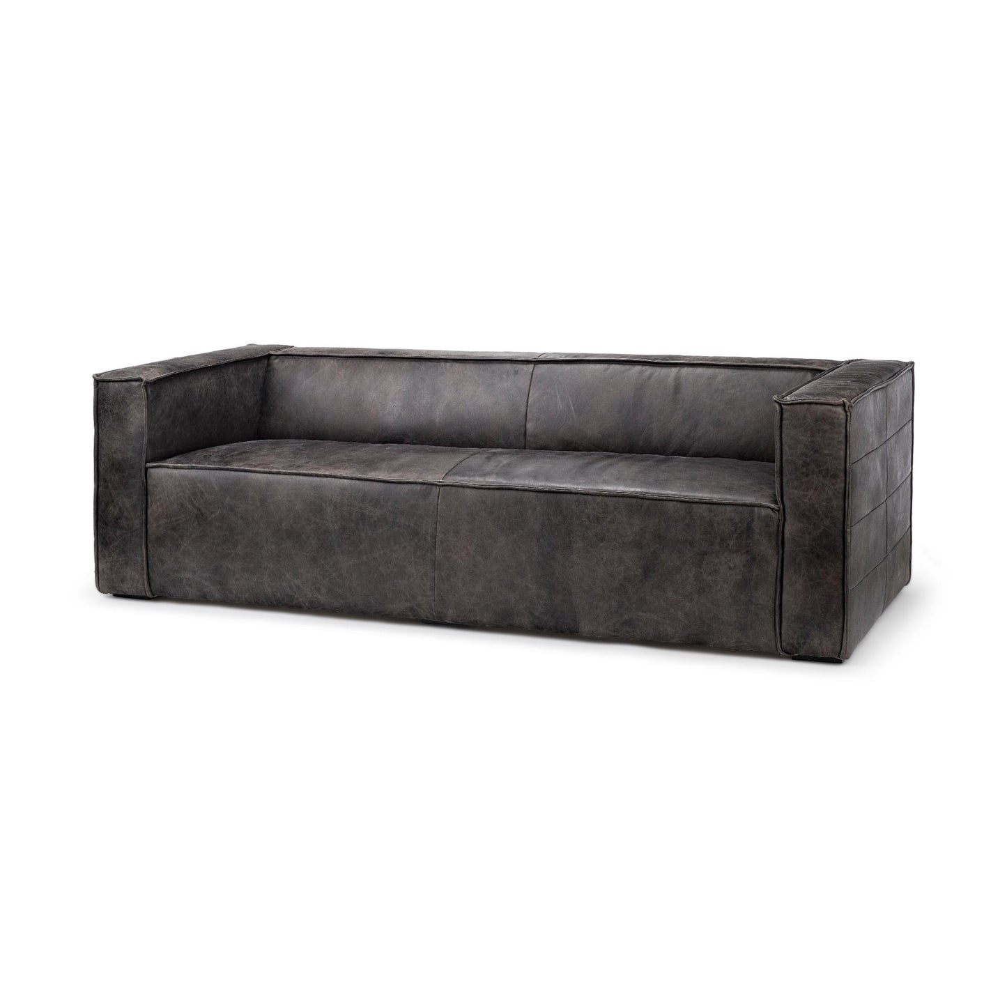 Stinson II 91" Black Leather Three Seater Sofa